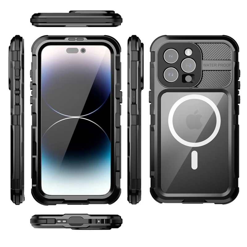 SHELLBOX M Series IP68 Waterproof Case for iPhone 15 Pro Max Case Metal Diving Phone Case Compatible with MagSafe - Black - 11