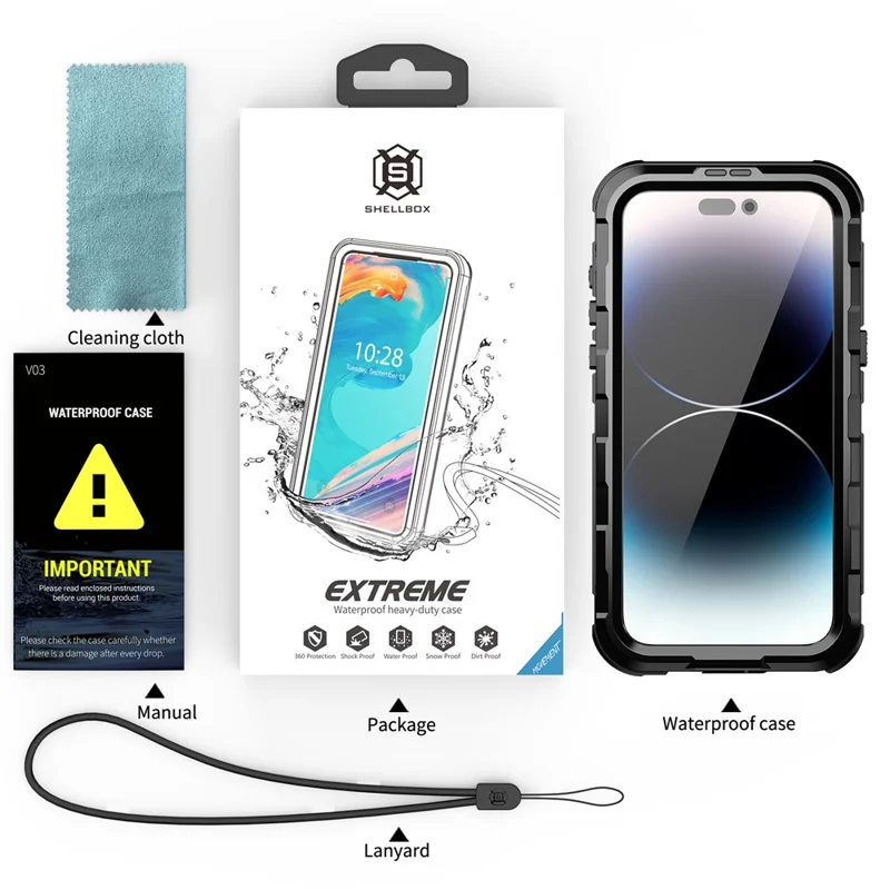 SHELLBOX M Series IP68 Waterproof Case for iPhone 15 Pro Max Case Metal Diving Phone Case Compatible with MagSafe - Black - 12