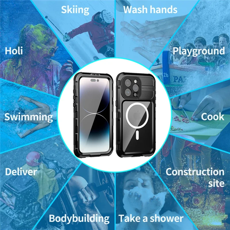 SHELLBOX M Series IP68 Waterproof Case for iPhone 15 Pro Max Case Metal Diving Phone Case Compatible with MagSafe - Black - 4