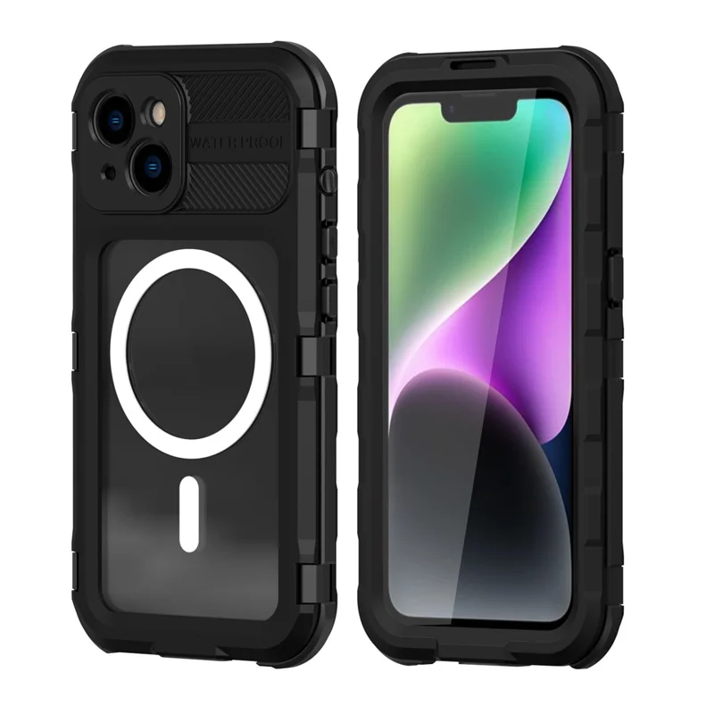 SHELLBOX M Series Diving Phone Case for iPhone 14 Metal IP68 Waterproof Case Compatible with MagSafe - Black - 1
