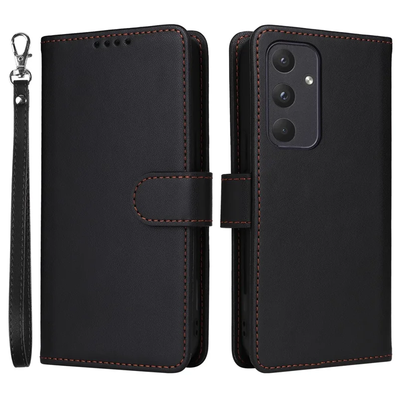 For Samsung Galaxy A55 5G Magnetic Case BETOPNICE Detachable PU Leather Phone Cover with Strap - Black - 1