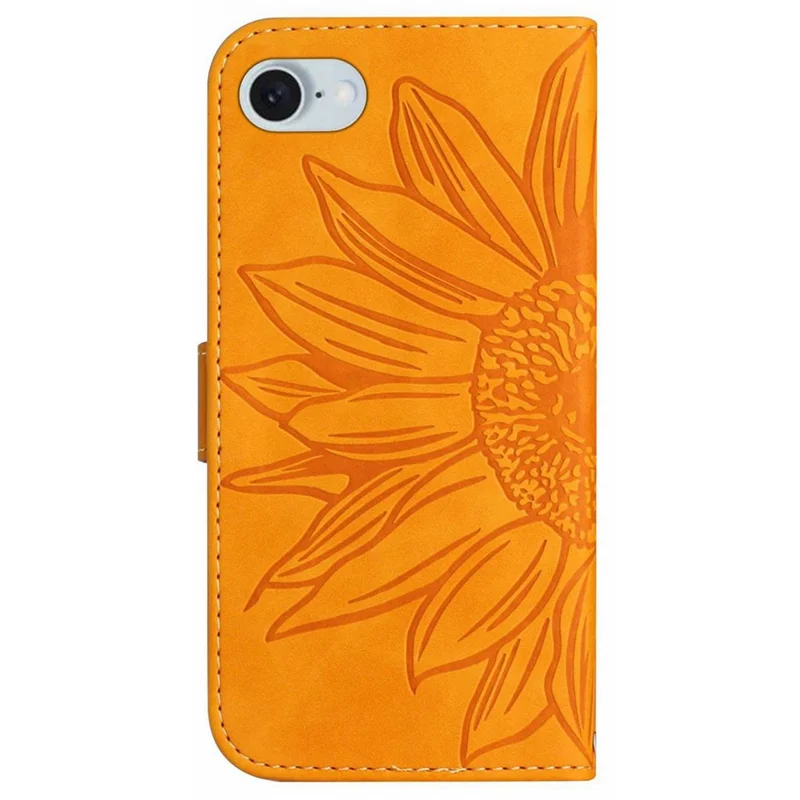 HT04 For iPhone 17e / 16e Case Sunflower PU Leather+TPU Phone Cover with Shoulder Strap - Yellow - 11