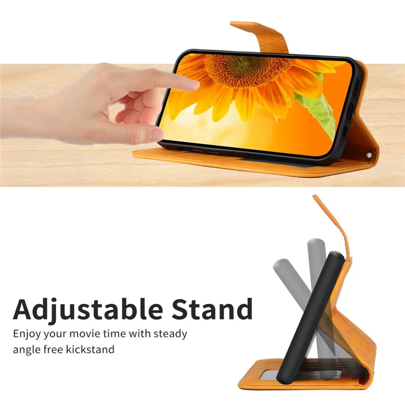 HT04 For iPhone 17e / 16e Case Sunflower PU Leather+TPU Phone Cover with Shoulder Strap - Yellow - 7