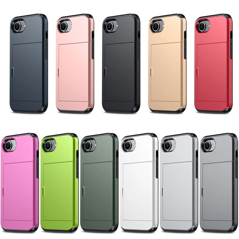 For iPhone 17e / 16e Case TPU + PC Dual Layer Armor Phone Cover with Sliding Card Slot - Rose Gold - 10