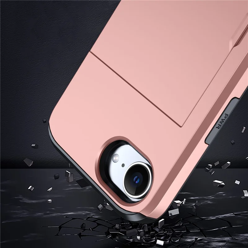 For iPhone 17e / 16e Case TPU + PC Dual Layer Armor Phone Cover with Sliding Card Slot - Rose Gold - 3