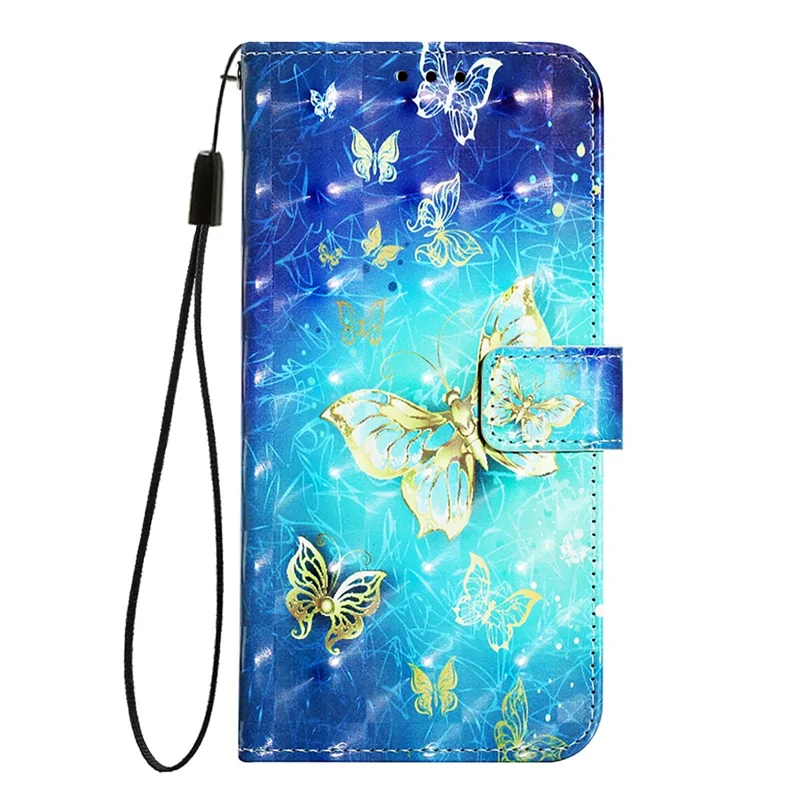 For iPhone 17e / 16e Leather Case Pattern Printing Wallet Stand Mobile Cover with Strap - Golden Butterflies - 11