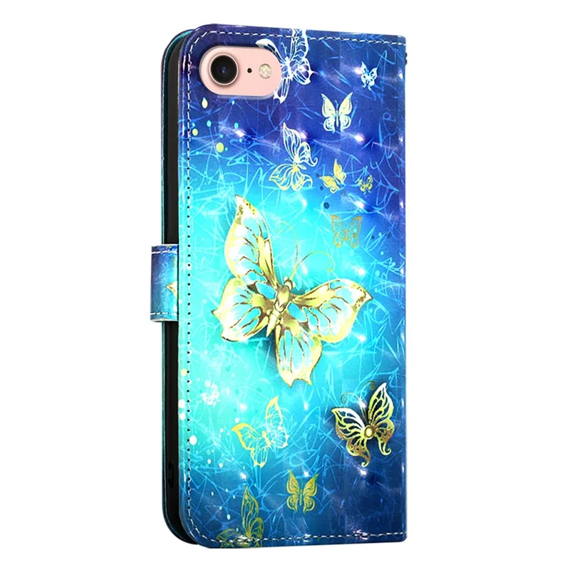 For iPhone 17e / 16e Leather Case Pattern Printing Wallet Stand Mobile Cover with Strap - Golden Butterflies - 12