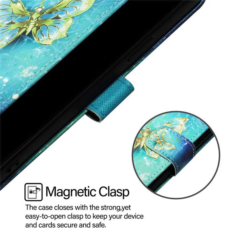 For iPhone 17e / 16e Leather Case Pattern Printing Wallet Stand Mobile Cover with Strap - Golden Butterflies - 4
