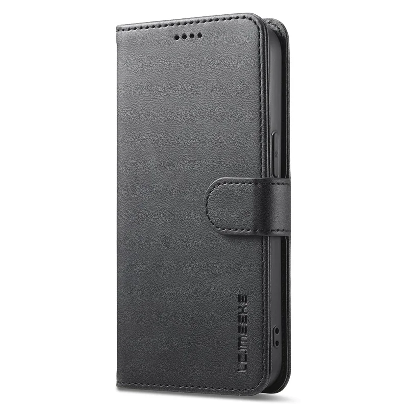 LC.IMEEKE For iPhone 17e / 16e Case Calf Texture Magnetic Clasp Stand Phone Cover - Black - 11