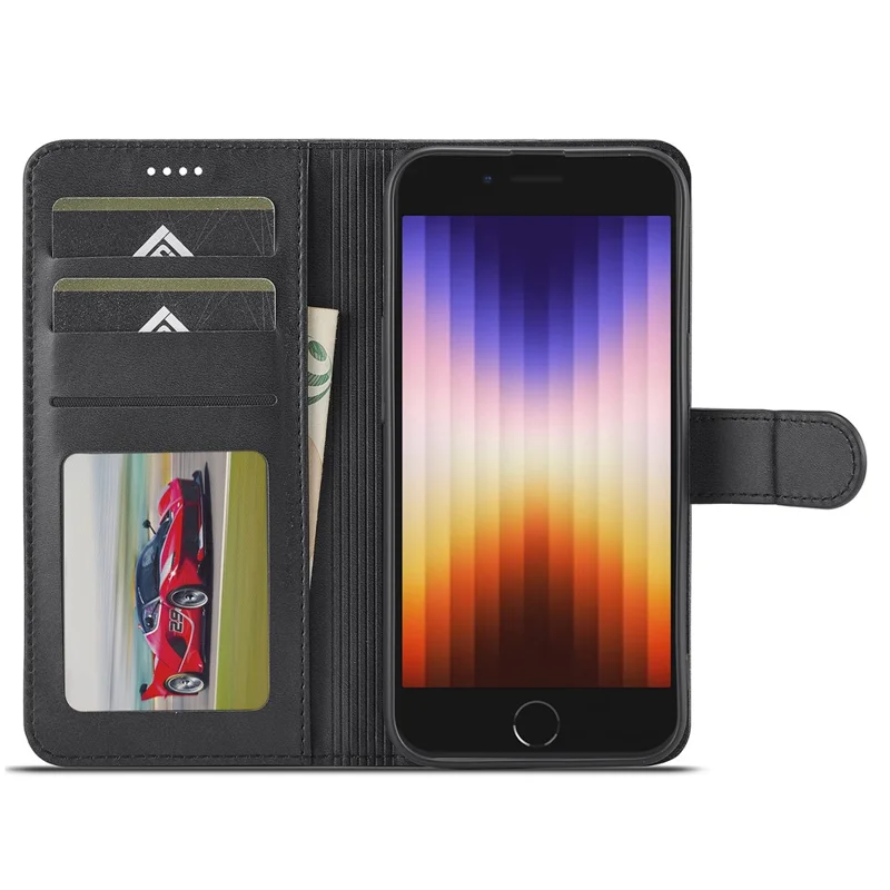 LC.IMEEKE For iPhone 17e / 16e Case Calf Texture Magnetic Clasp Stand Phone Cover - Black - 2
