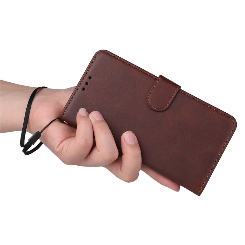 For iPhone 17e / 16e Leather Phone Case Magnetic Clasp Flip Wallet Phone Stand Cover - Brown - 5