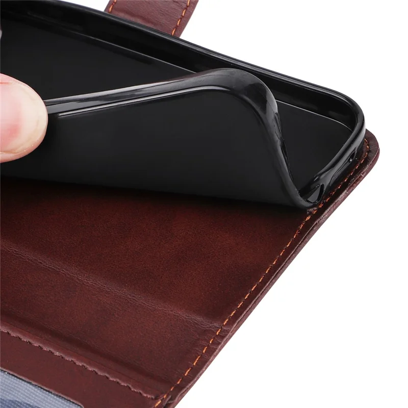 For iPhone 17e / 16e Leather Phone Case Magnetic Clasp Flip Wallet Phone Stand Cover - Brown - 6