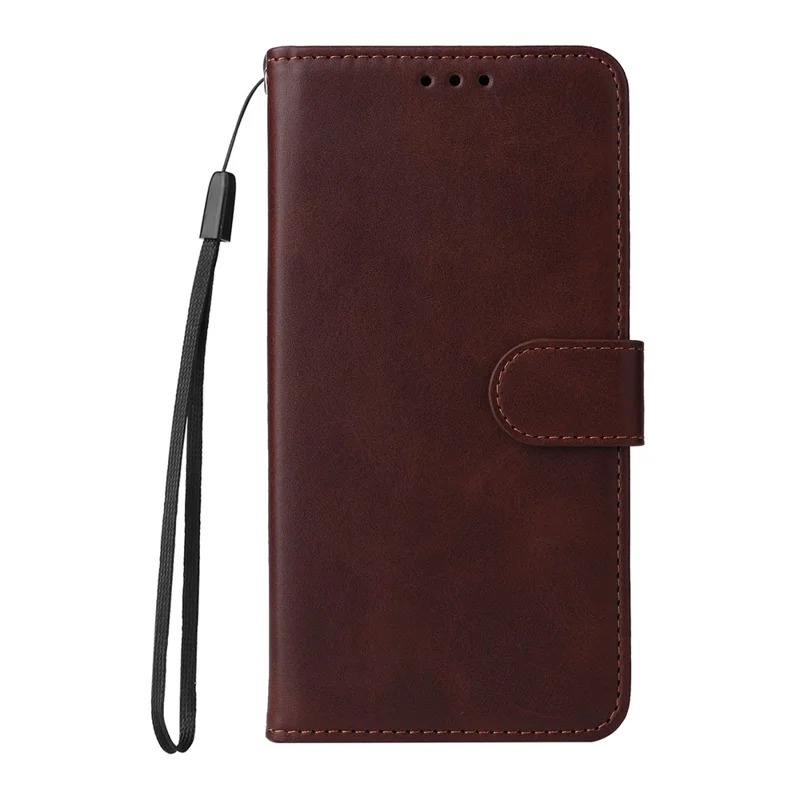 For iPhone 17e / 16e Leather Phone Case Magnetic Clasp Flip Wallet Phone Stand Cover - Brown - 7