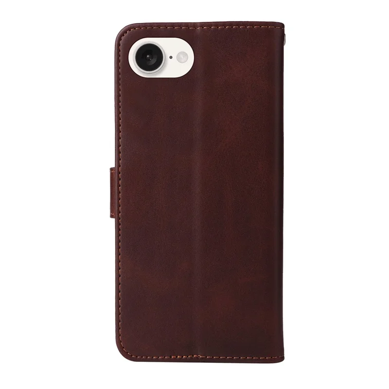 For iPhone 17e / 16e Leather Phone Case Magnetic Clasp Flip Wallet Phone Stand Cover - Brown - 8