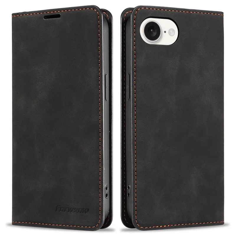 FORWENW Fantasy Series for iPhone 17e / 16e Case Skin-Touch Leather Magnetic Absorption Phone Cover - Black - 1