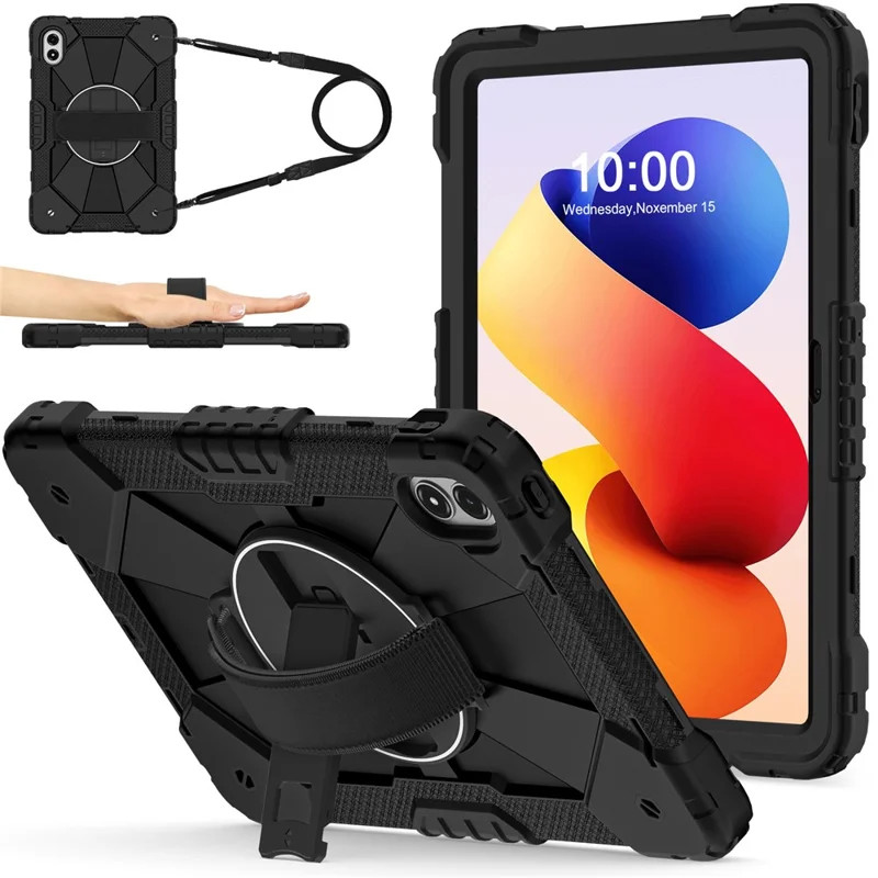 Tablet Case For Xiaomi Redmi Pad 2 Pro Silicone + PC Kickstand Cover with Handy Strap - Black / Black - 1