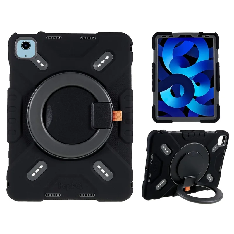 PEPKOO For iPad Air (2022) / Air (2020) 360 Degree Rotation Kickstand Tablet Case Silicone+PC+ABS Shockproof Hybrid Cover - Black - 1