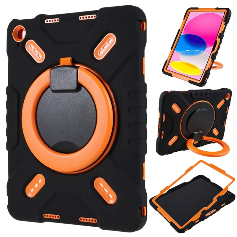 PEPKOO For iPad (2025) / 10.9 (2022) Tablet Case 360 Degree Rotation Kickstand Silicone+PC+ABS Tablet Cover - Orange - 1