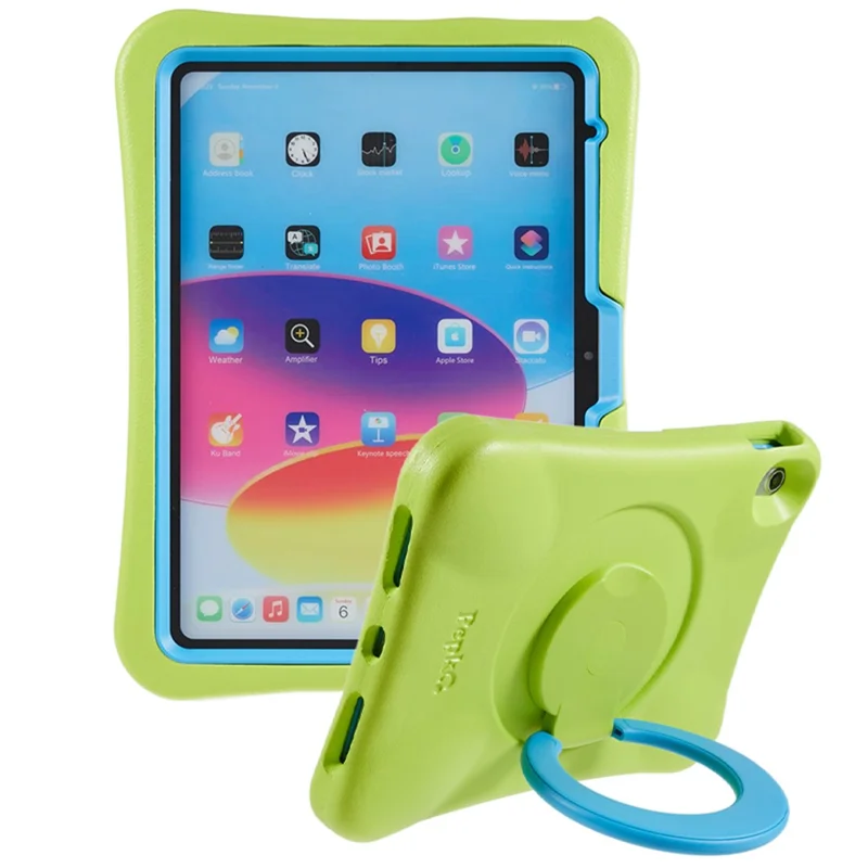 PEPKOO for iPad (2025) / 10.9 (2022) Shockproof Tablet Case 360-degree Rotatable PC Kickstand EVA Protective Cover - Green / Blue - 1