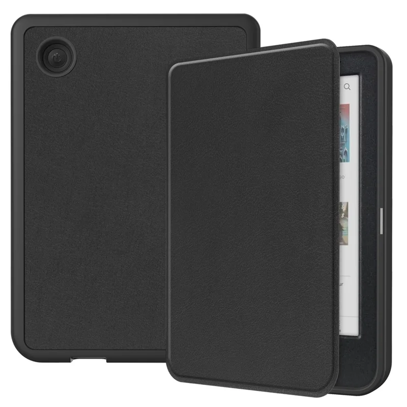 For Kobo Clara Colour / Clara BW PU Leather Sleeve Smart Wake / Sleep Cover Ereader Protective Case - Black - 1