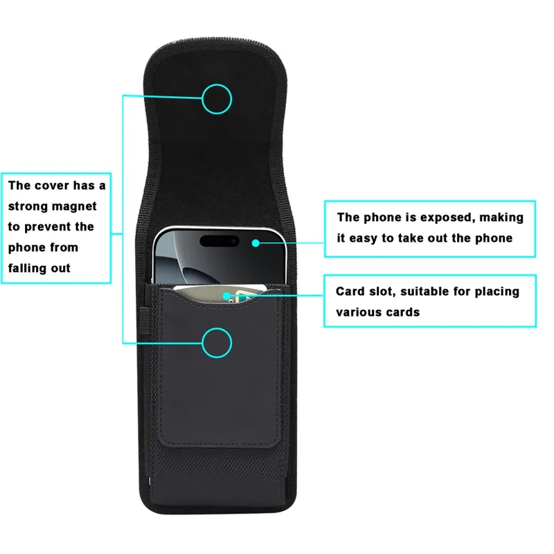 6.7 / 6.9 inch Phone Case Holster for iPhone 17 Pro Max / 16 Plus / 16 Pro Max / Samsung Galaxy S26 Ultra / S25 Ultra Magnetic Oxford Fabric Belt Clip Waist Bag with Card Slot - 8