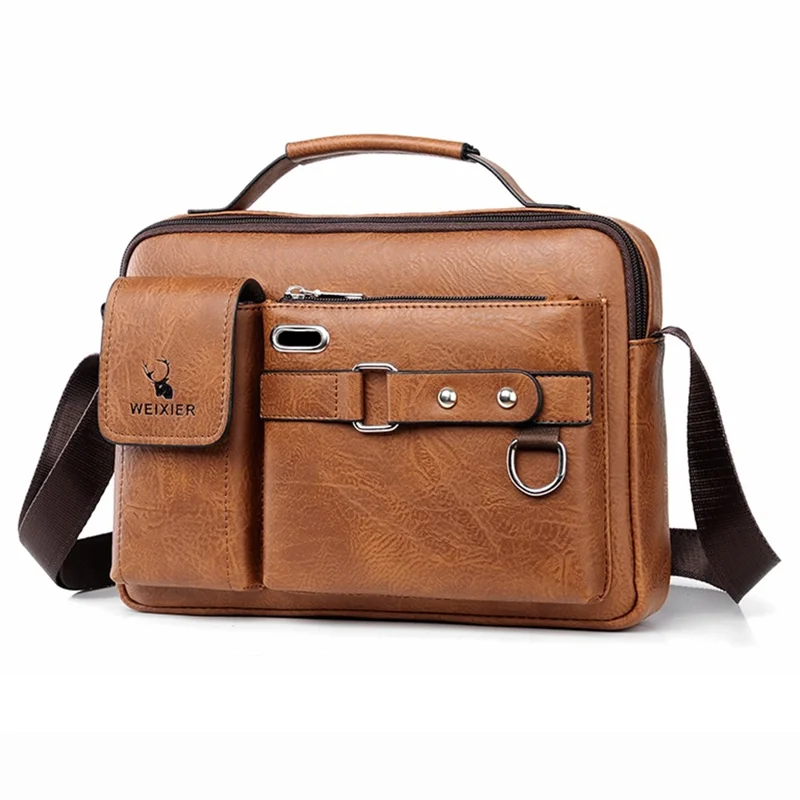 WEIXIER D234 PU Leather Men's Messenger Bag Shoulder Bag Satchel Briefcase with Earphone Hole - Light Brown - 1