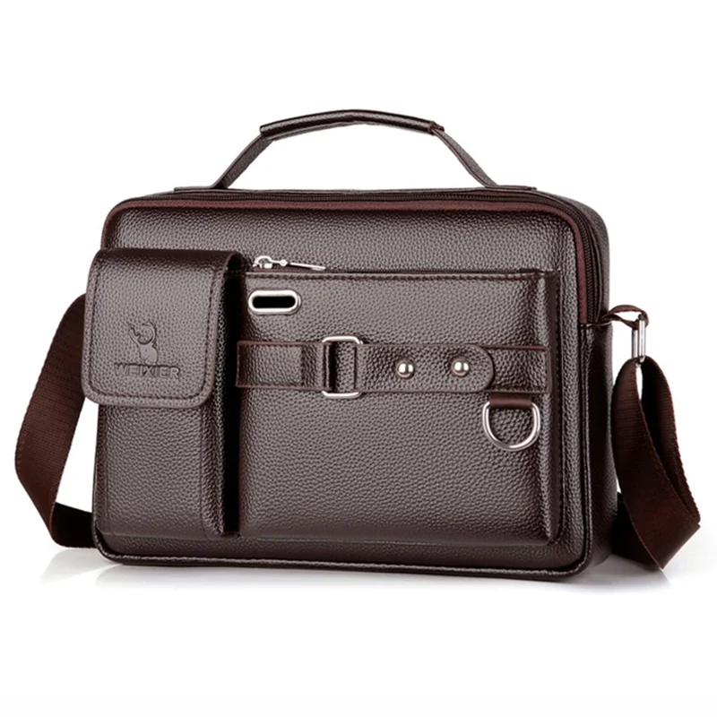 WEIXIER D235 Men's Messenger Bag Business PU Leather Crossbody Bag Fashionable Travel Bag Water-resistant Travel Accessories - Brown - 1