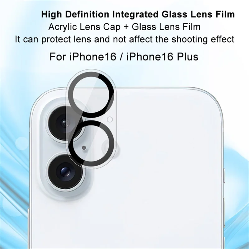 IMAK For iPhone 16 / 16 Plus Camera Lens Film Acrylic Lens Cap + Tempered Glass Lens Film - 2