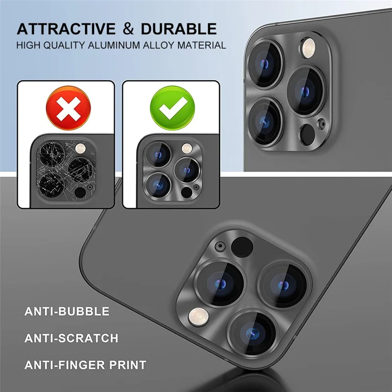 HAT PRINCE For iPhone 16 Pro / 16 Pro Max Integrated Camera Lens Protector Aluminum Alloy + Tempered Glass Lens Film - Black - 3