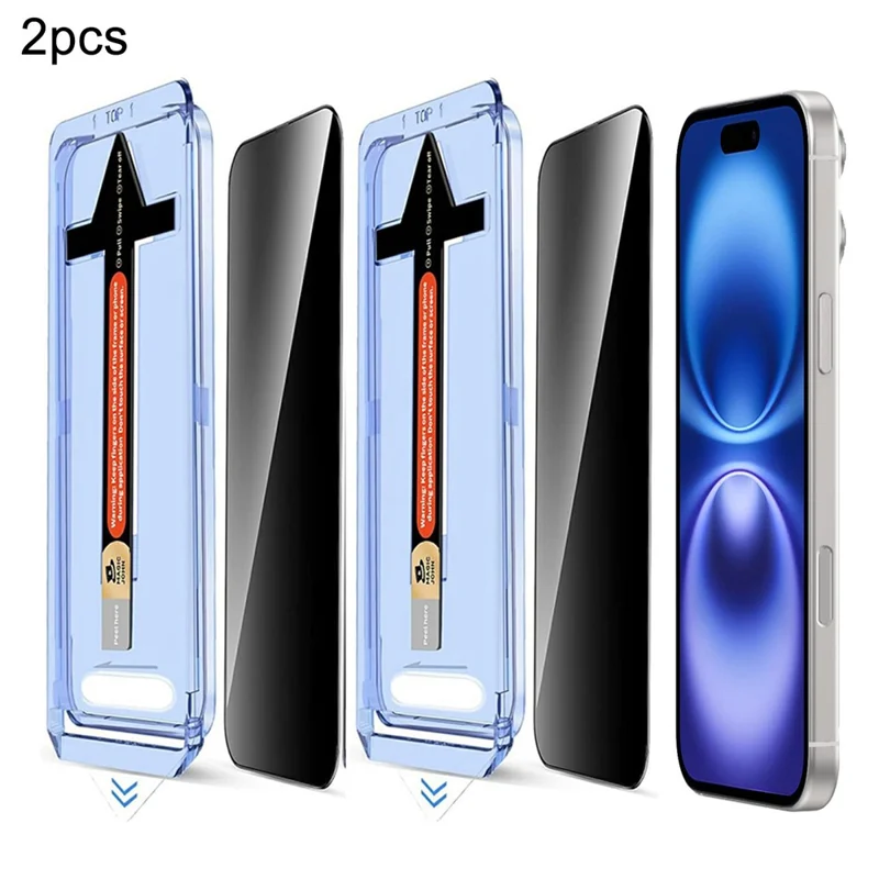 2 Sets For iPhone 16 / 15 Anti Spy Tempered Glass Screen Protector with Automatic Dust Removal Tool - 1