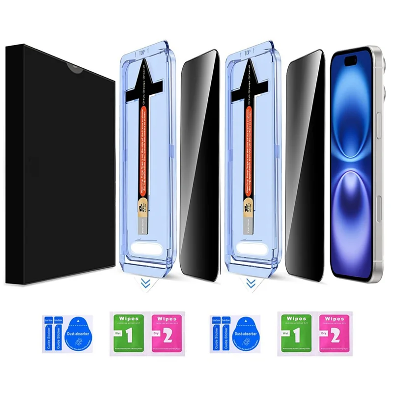 2 Sets For iPhone 16 / 15 Anti Spy Tempered Glass Screen Protector with Automatic Dust Removal Tool - 2
