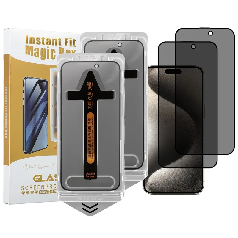 2Pcs For iPhone 15 Pro Max Anti Spy High Aluminium Silicon Glass Screen Protector with Dust Removal Tool - 1