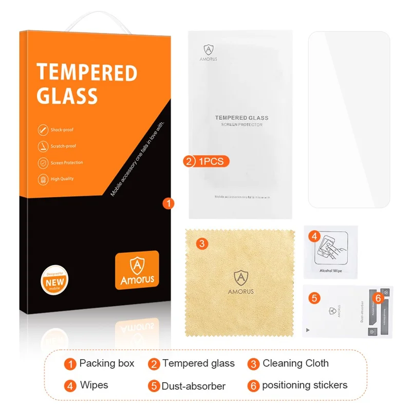 AMORUS For iPhone 17e / 16e Screen Protector 2.5D Arc Edge 9H High Aluminum-Silicon Glass Film - 9