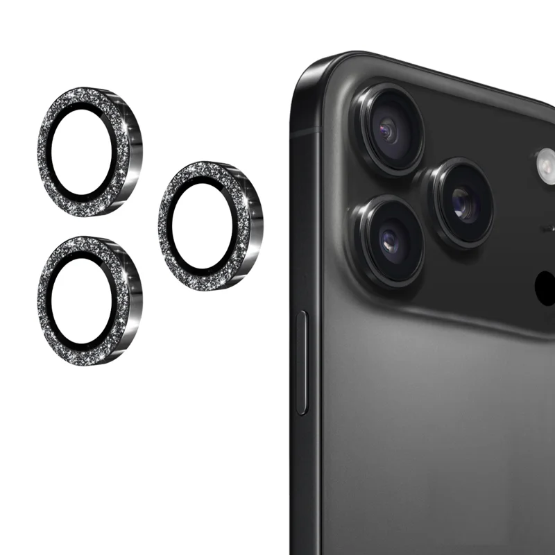 ENKAY HAT PRINCE For iPhone 17 Pro / iPhone 17 Pro Max Camera Lens Protector Glitter Decor Tempered Glass Lens Film - Black - 1
