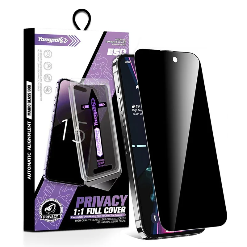 YONGPOLY For iPhone 17 Pro Anti-Spy Full Screen Protector Auto-Dust Removal Tempered Glass Film - 1