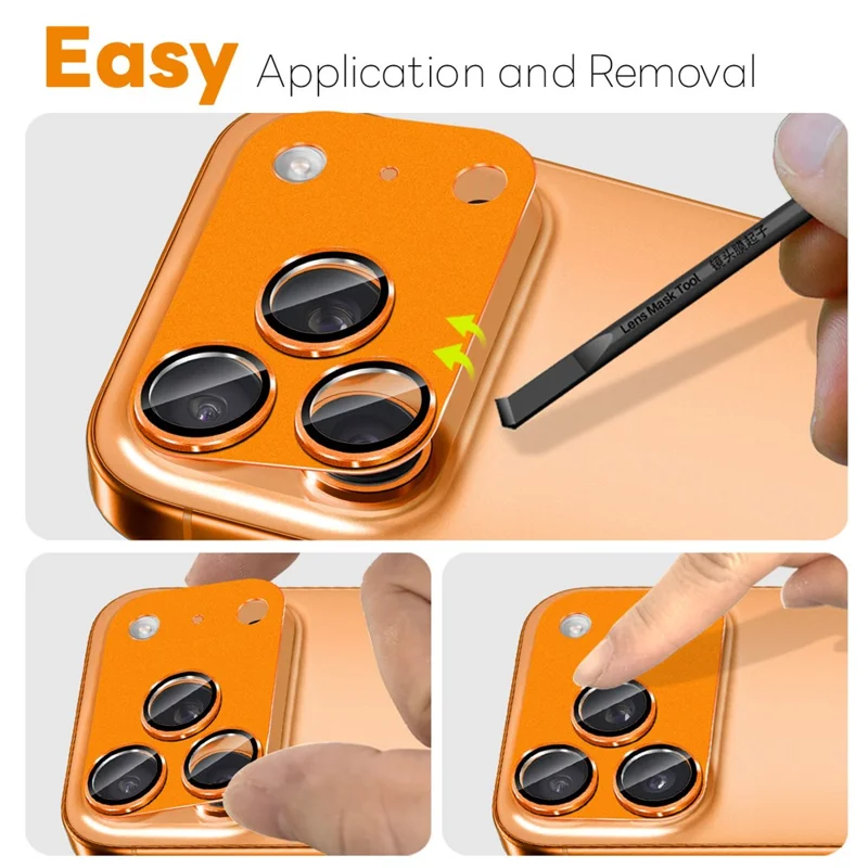 NORTHJO For iPhone 17 Pro Max Camera Lens Protector Matte Metal Lens Cover with Integrated 9H Tempered Glass Film - Orange - 3