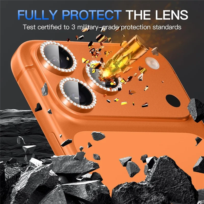 1Set For iPhone 18 Pro Max Camera Lens Protector Tempered Glass + Metal Ring Rhinestone Lens Film - Orange - 3