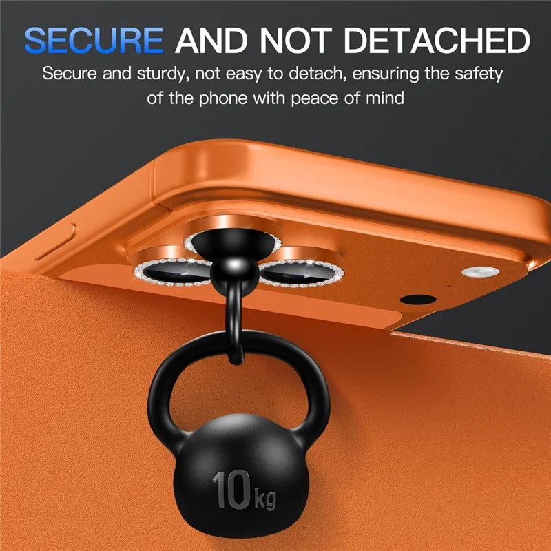 1Set For iPhone 18 Pro Max Camera Lens Protector Tempered Glass + Metal Ring Rhinestone Lens Film - Orange - 4