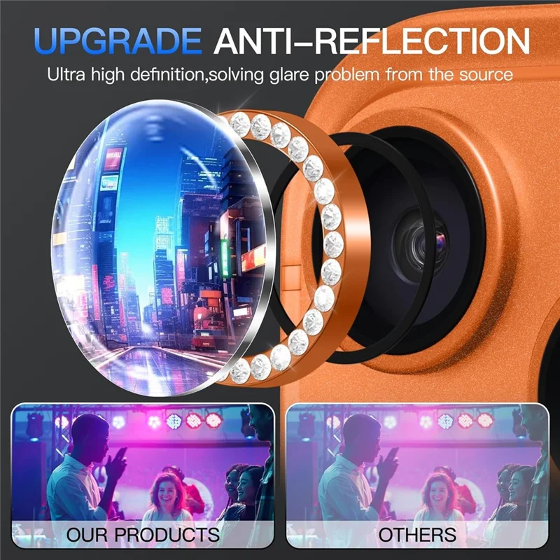 1Set For iPhone 18 Pro Max Camera Lens Protector Tempered Glass + Metal Ring Rhinestone Lens Film - Orange - 5
