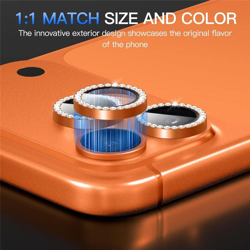 1Set For iPhone 18 Pro Max Camera Lens Protector Tempered Glass + Metal Ring Rhinestone Lens Film - Orange - 6