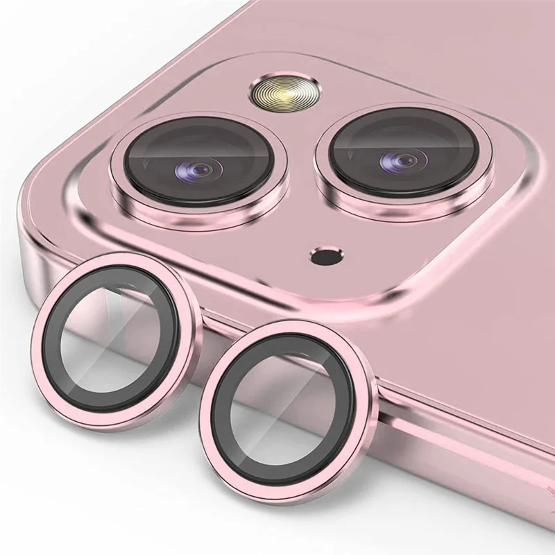 ENKAY HAT PRINCE 1 Set For iPhone 15 / 15 Plus Camera Lens Protector Tempered Glass+Aluminum Alloy AR HD Clear Lens Film - Pink - 1