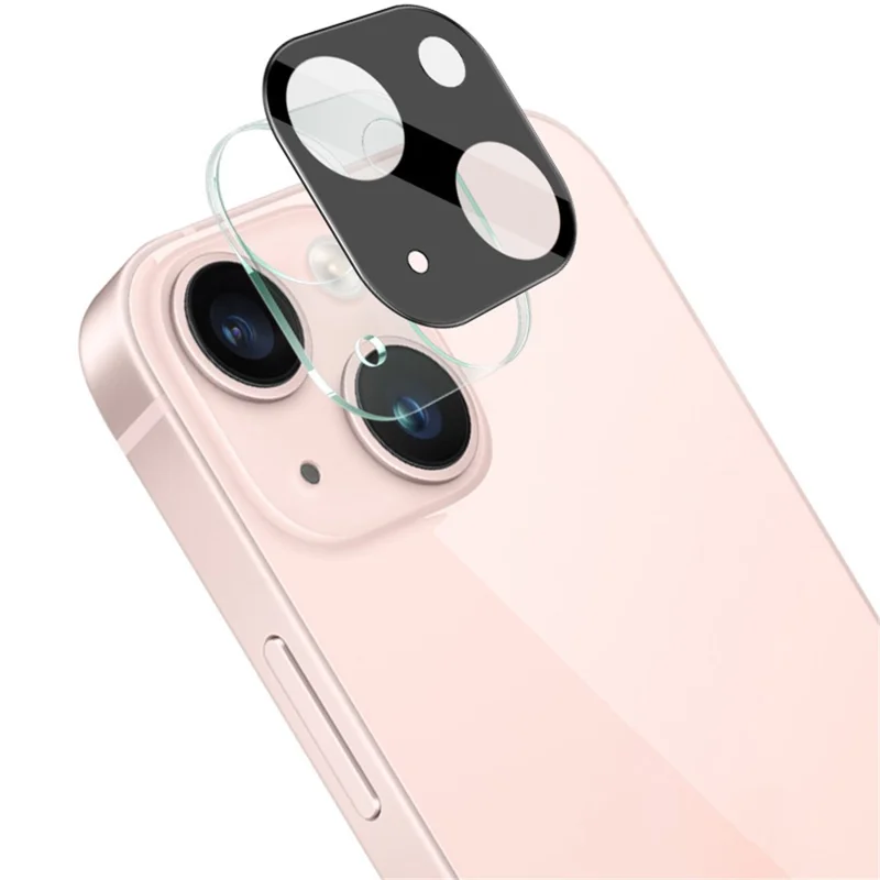 IMAK For iPhone 15 / 15 Plus Camera Lens Film Tempered Glass HD Clear Lens Protector+Acrylic Lens Cap (Black Version) - 1