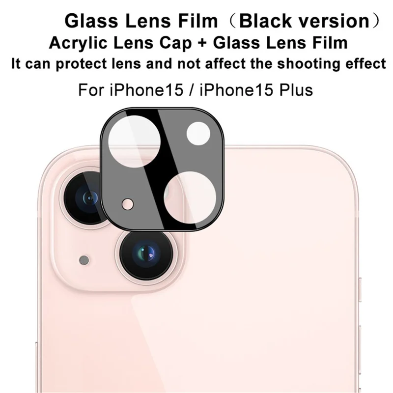 IMAK For iPhone 15 / 15 Plus Camera Lens Film Tempered Glass HD Clear Lens Protector+Acrylic Lens Cap (Black Version) - 3