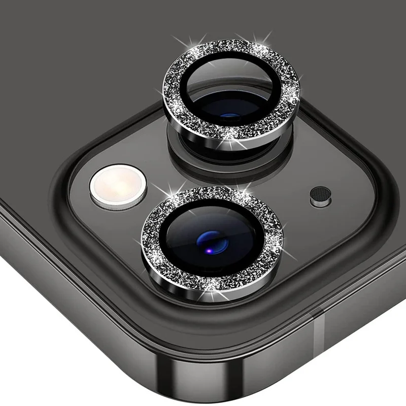 ENKAY HAT PRINCE For iPhone 15 / 15 Plus Camera Lens Protector Glitter Tempered Glass Lens Film - Black - 1