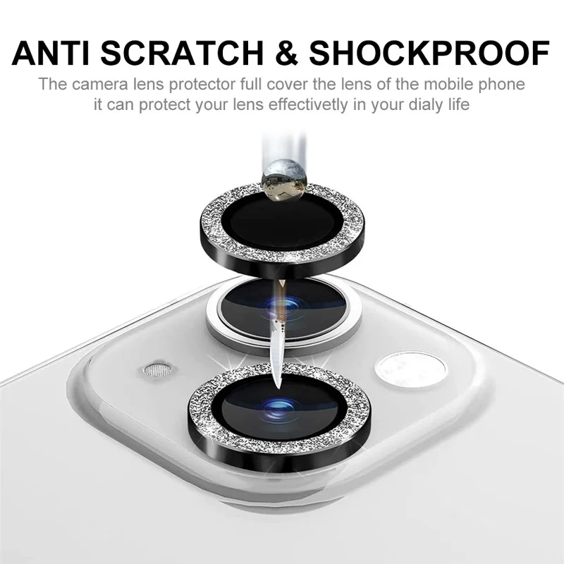ENKAY HAT PRINCE For iPhone 15 / 15 Plus Camera Lens Protector Glitter Tempered Glass Lens Film - Black - 2