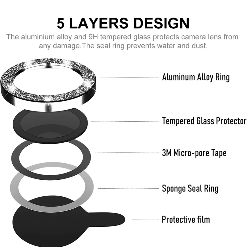 ENKAY HAT PRINCE For iPhone 15 / 15 Plus Camera Lens Protector Glitter Tempered Glass Lens Film - Black - 3