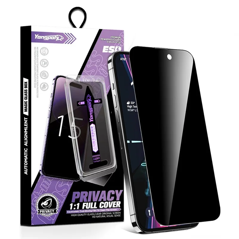 YONGPOLY For iPhone 15 Pro Max Tempered Glass Film Auto-Dust Removal 25-degree Privacy Screen Protector - 1