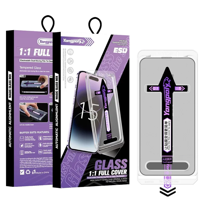 YONGPOLY For iPhone 15 Pro Max Tempered Glass Screen Protector Silk Printing Film with Dust-Proof Net - 1