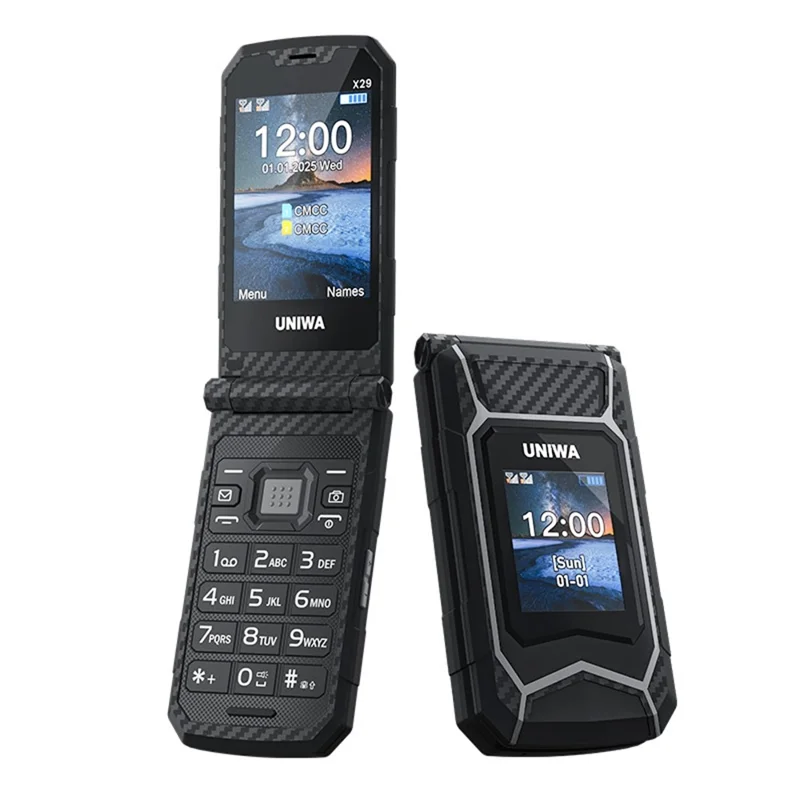 UNIWA X29 2.8 inch Flip Phone Dual Screen Dual SIM Card Standby GSM Keypad 2000mAh Rugged Mobile - Black / Grey - 1
