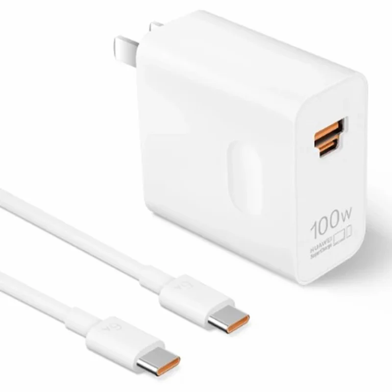 HUAWEI HW-200500C02 100W High Power Adapter USB-A + Type-C CN Plug Wall Charger with Cable (Chinese Version) - White - 1